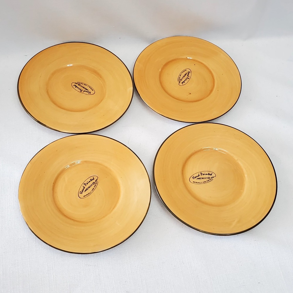 Set Of 4 ● Casa Vero By ACK‎ Saucers ● Hand-Painted ● Yellow